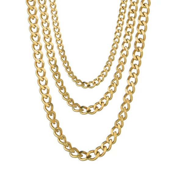 Men's Cuban Link Chain Silver Black Gold, Jewelry For Men 5 mm 23.6 inches - Picture 3 of 6